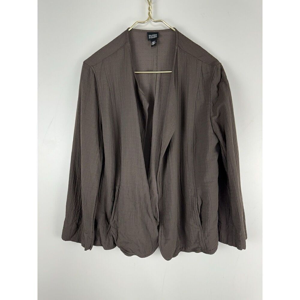 Eileen Fisher Women’s Size Large Open Front Chocolate Minimalist Cardigan